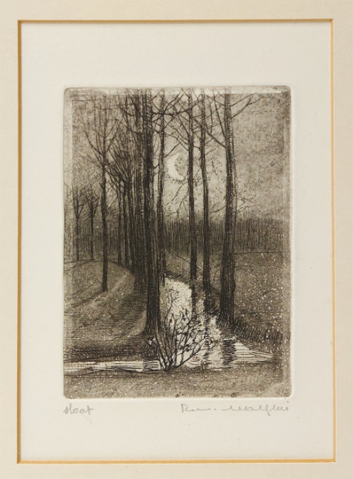 Belgische etser R. Malfliet met een kleine ets