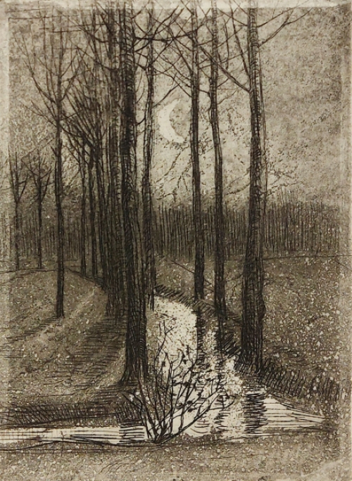 Romain Malfliet met een ets van een sloot of gracht