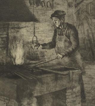 Romain Malfliet met een ets van de Smid te Waasmunster