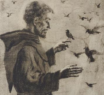 Romain Malfliet met een ets van St-Franciscus