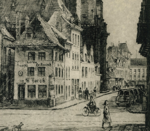 Romain Malfliet met een ets van Antwerpen