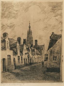 Belgische etser R. Malfliet met een Brugse ets