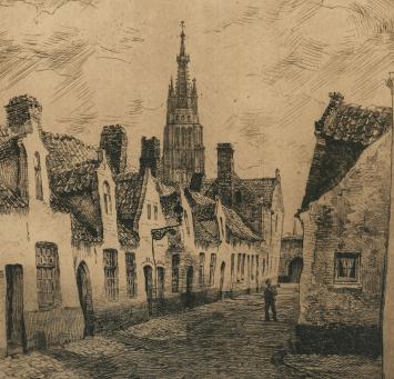 Romain Malfliet met een ets van St Jan te Brugge