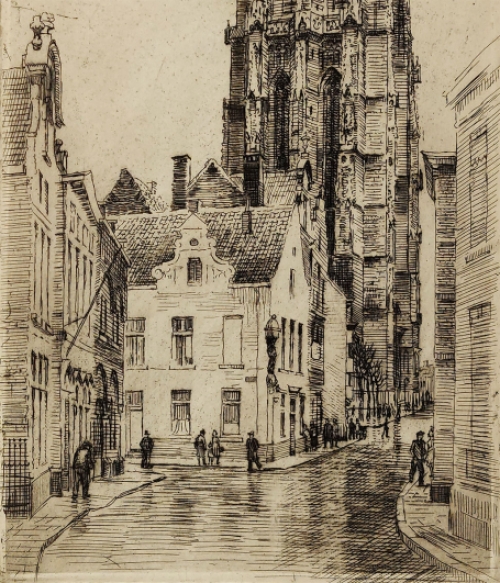 Romain Malfliet met een ets van Kathelijnestraat