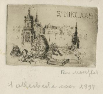 Belgische etser R. Malfliet met een ets uit 1997