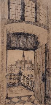 Romain Malfliet met een ets van Sint Niklaas