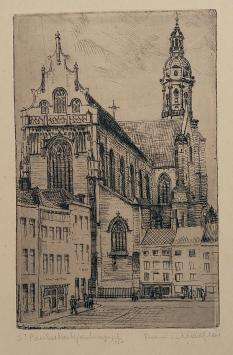 Belgische etser R. Malfliet met een ets