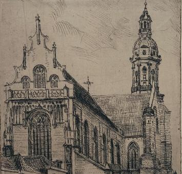 Romain Malfliet met een ets van St Pauluskerk