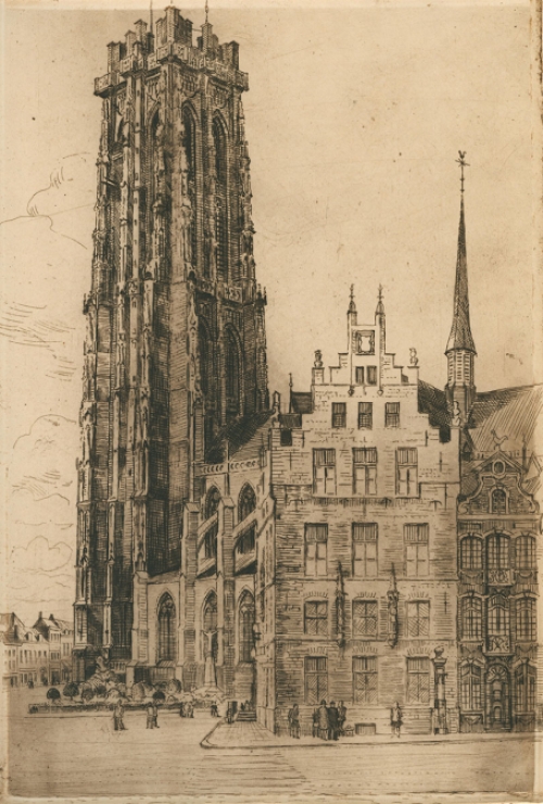 Belgische etser R. Malfliet met een Mechelse ets