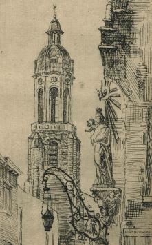 Romain Malfliet met een ets op papier