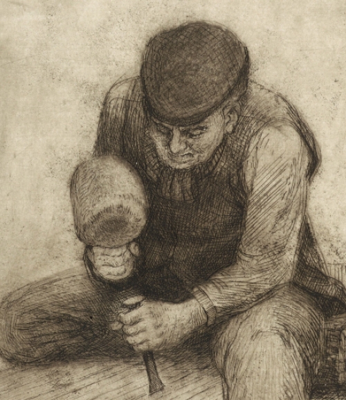 Romain Malfliet met een ets van een oude ambacht