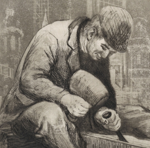 Romain Malfliet met een ets van een oude ambacht