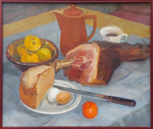 Belgische schilder  R. Malfliet met een stilleven