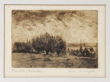 Belgische etser R. Malfliet met een ets