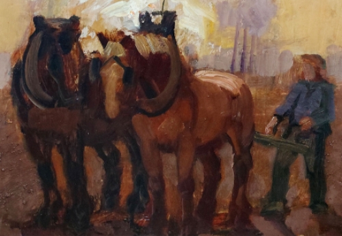 Romain Malfliet met een olieverfschilderij