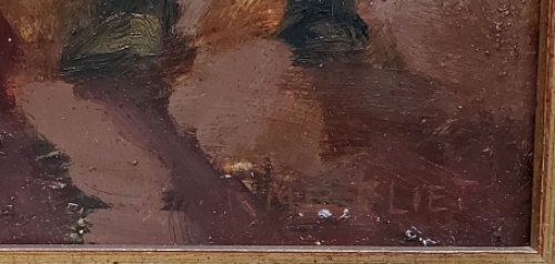 Belgische kunstenaar Romain Malfliet met een schilderij van trekpaarden