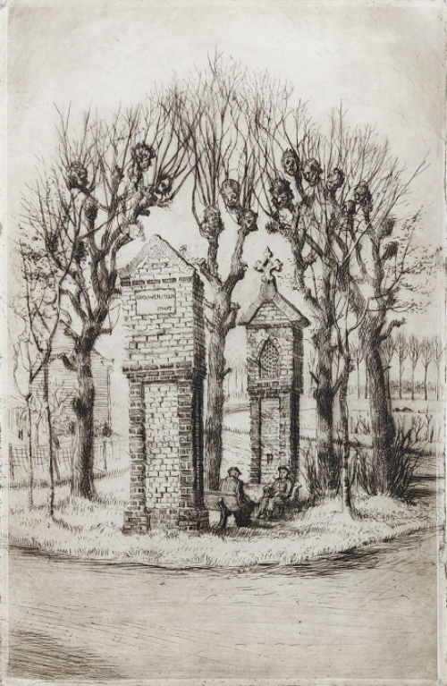 Romain Malfliet met een ets van Kemzeke