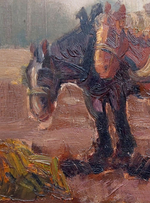 Kar met twee trekpaarden, schilderij