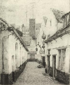 Romain Malfliet met een ets van Verloren brood te Antwerpen