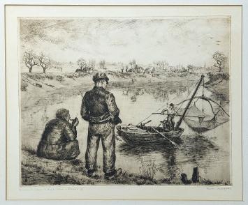 Belgische etser R. Malfliet met een ets in goede conditie