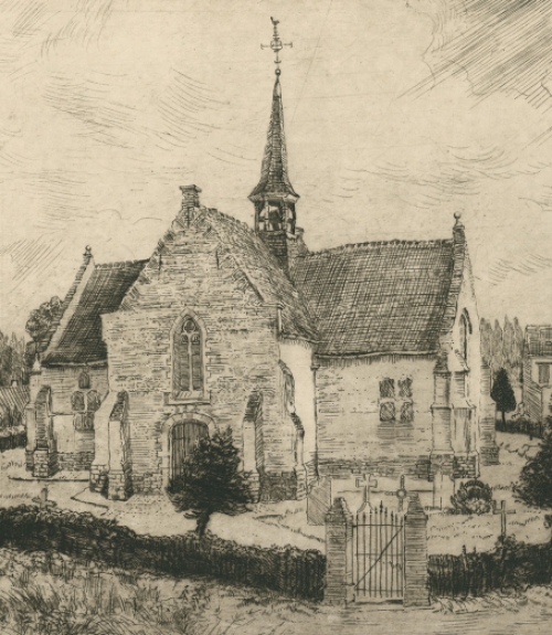 Romain Malfliet met een ets van Vlassenbroek