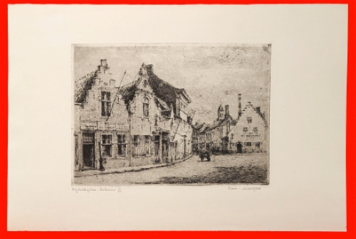 Belgische etser R. Malfliet met een grote ets