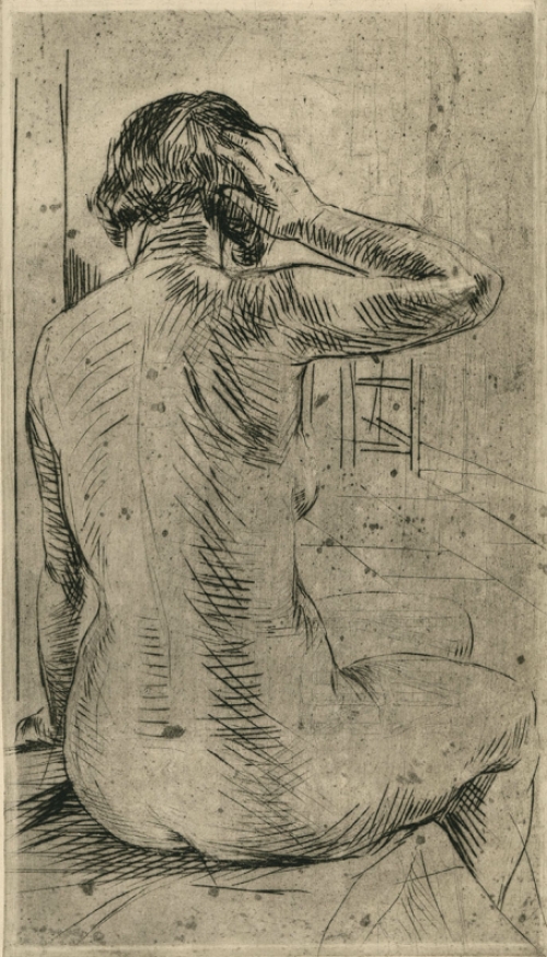 Belgische etser R. Malfliet met een naakte vrouw