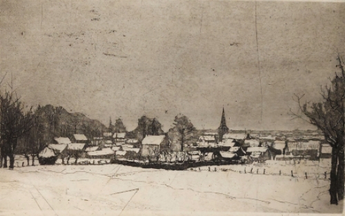 Romain Malfliet met een ets van Waasmunster