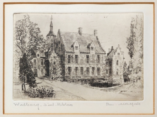 Belgische etser R. Malfliet met een kleine ets