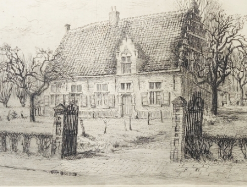 Romain Malfliet met een ets van Wallenhof Nieuwkerken