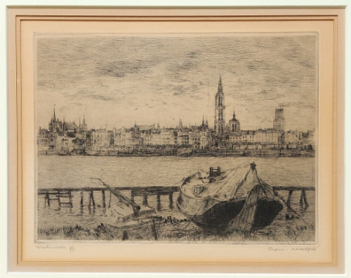 Belgische etser R. Malfliet met een ets