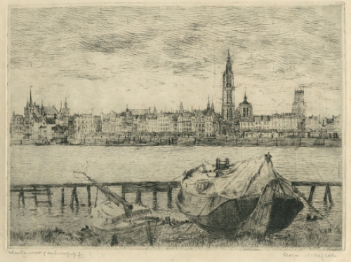 Belgische etser R. Malfliet met een ets