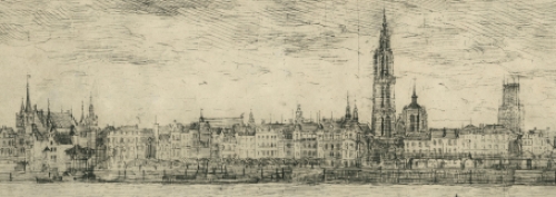Romain Malfliet met een ets van zicht op Antwerpen