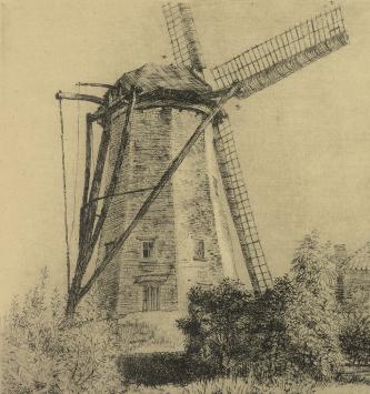 Romain Malfliet met een ets van St Niklaas, de Witte Molen