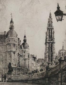 Romain Malfliet met een Antwerps kunstwerk