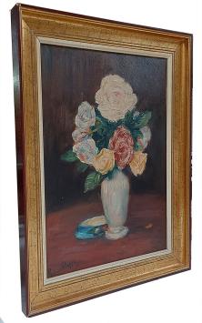 Bloemenstilleven met blauw schaaltje