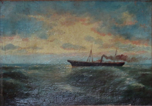 Romain Steppe met een stoomboot