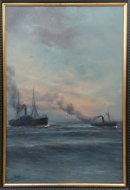 Romain Steppe met een schilderij op doek