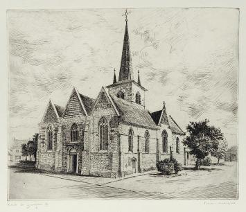 Belgische etser R. Malfliet met een ets