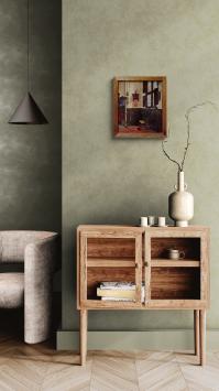 Interieur met stoel en spinnenwiel