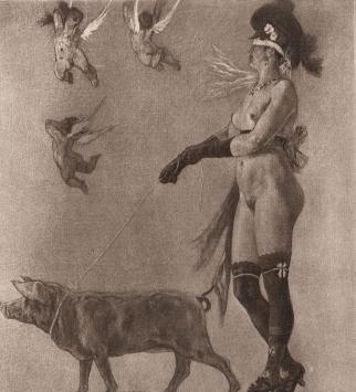 La dame au cochon 1905 Exsteens 982