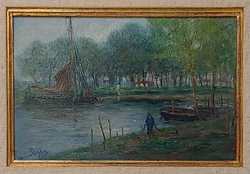 Romain Steppe met een schilderij op paneel