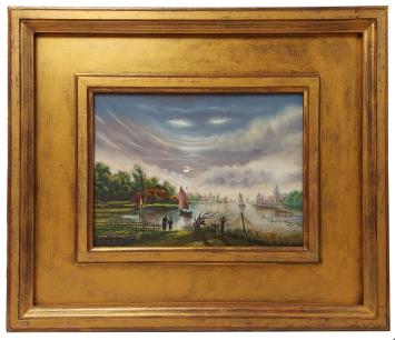 Rudi De Vos met een schilderij op bord geschilderd