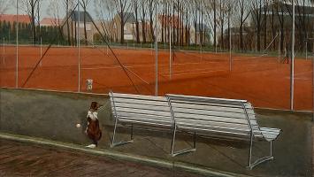 De tennis te Boom geschilderd door Rudi De Vos
