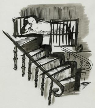 Rudi Pillen met een tekening uit 1965