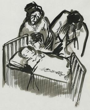 Rudi Pillen met een tekening uit 1965