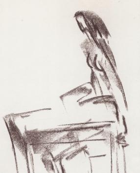 Rudi Pillen met een gestileerde tekening uit 1988