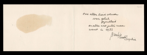 Nieuwjaarskaart met liggende dame 1983