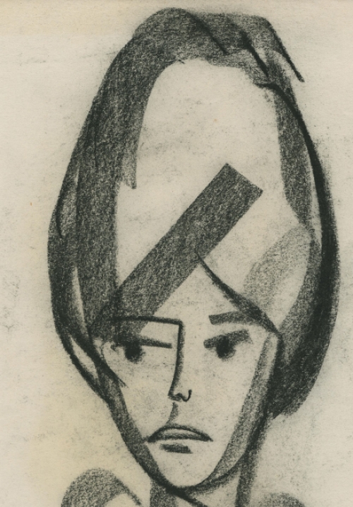 Rudi Pillen met een tekening van een dameshoofd