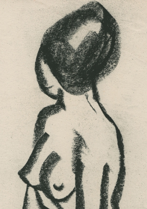 Rudi Pillen met een tekening van een naakte dame